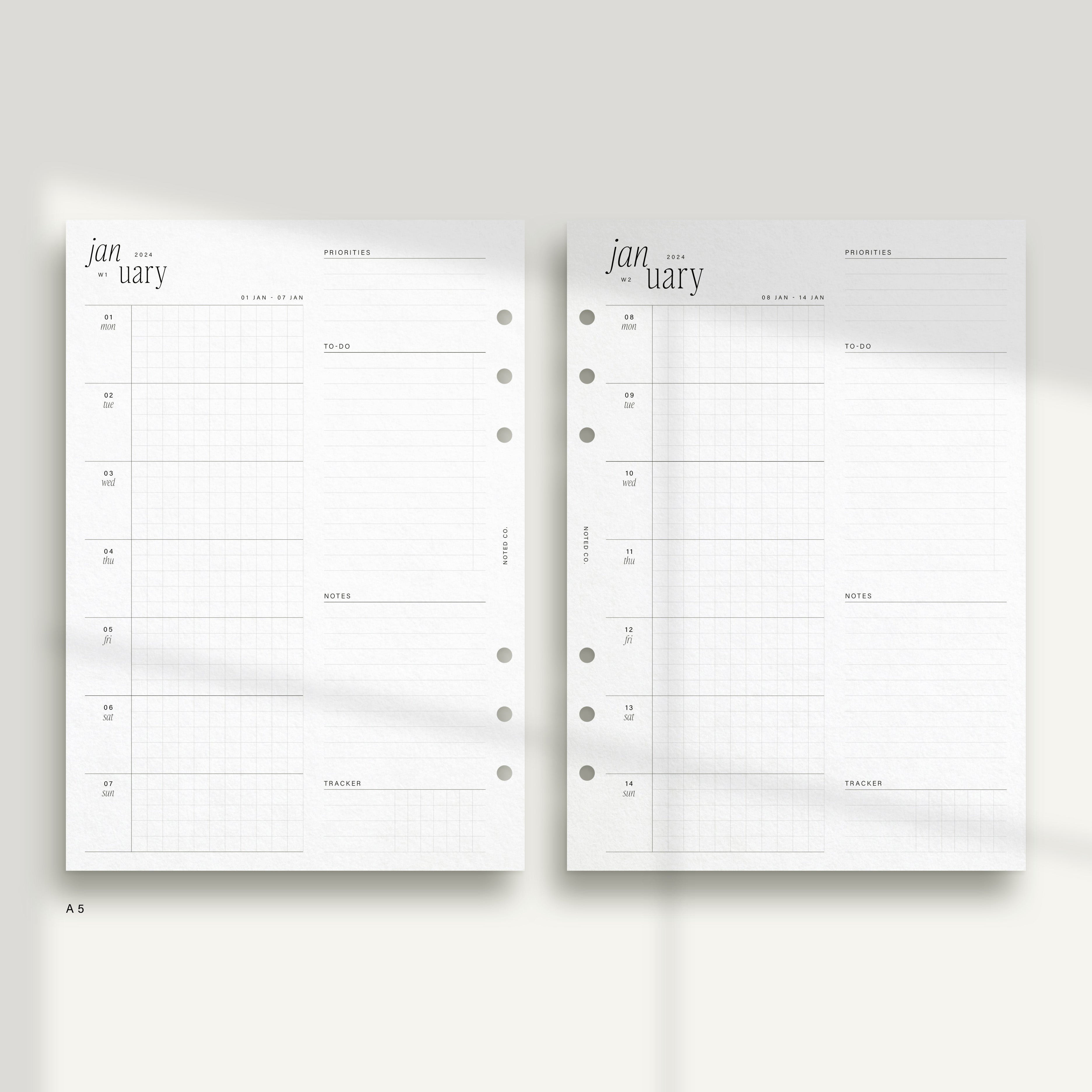2024 WEEKLY Planner Insert Dated WO2P with Grid
