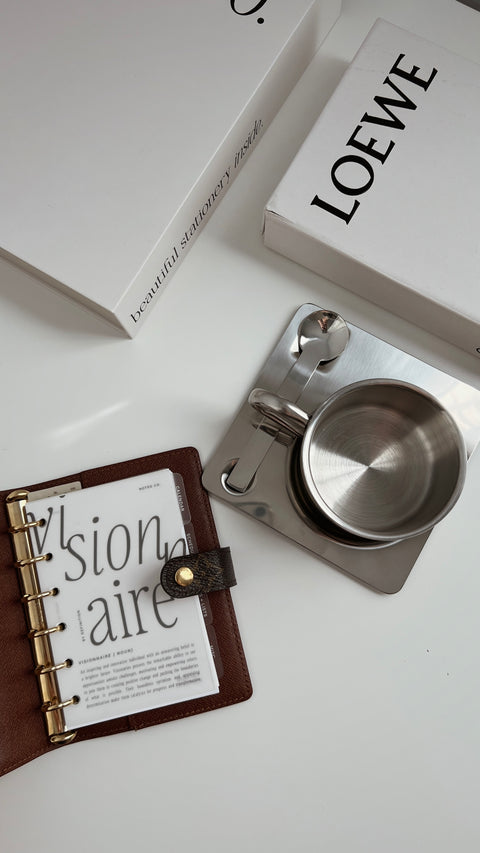 Steel Coffee Cup with Square Saucer & Spoon