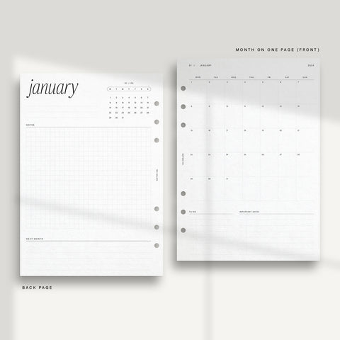 2024 Dated Months + Weeks // A5 Wide Planner Inserts