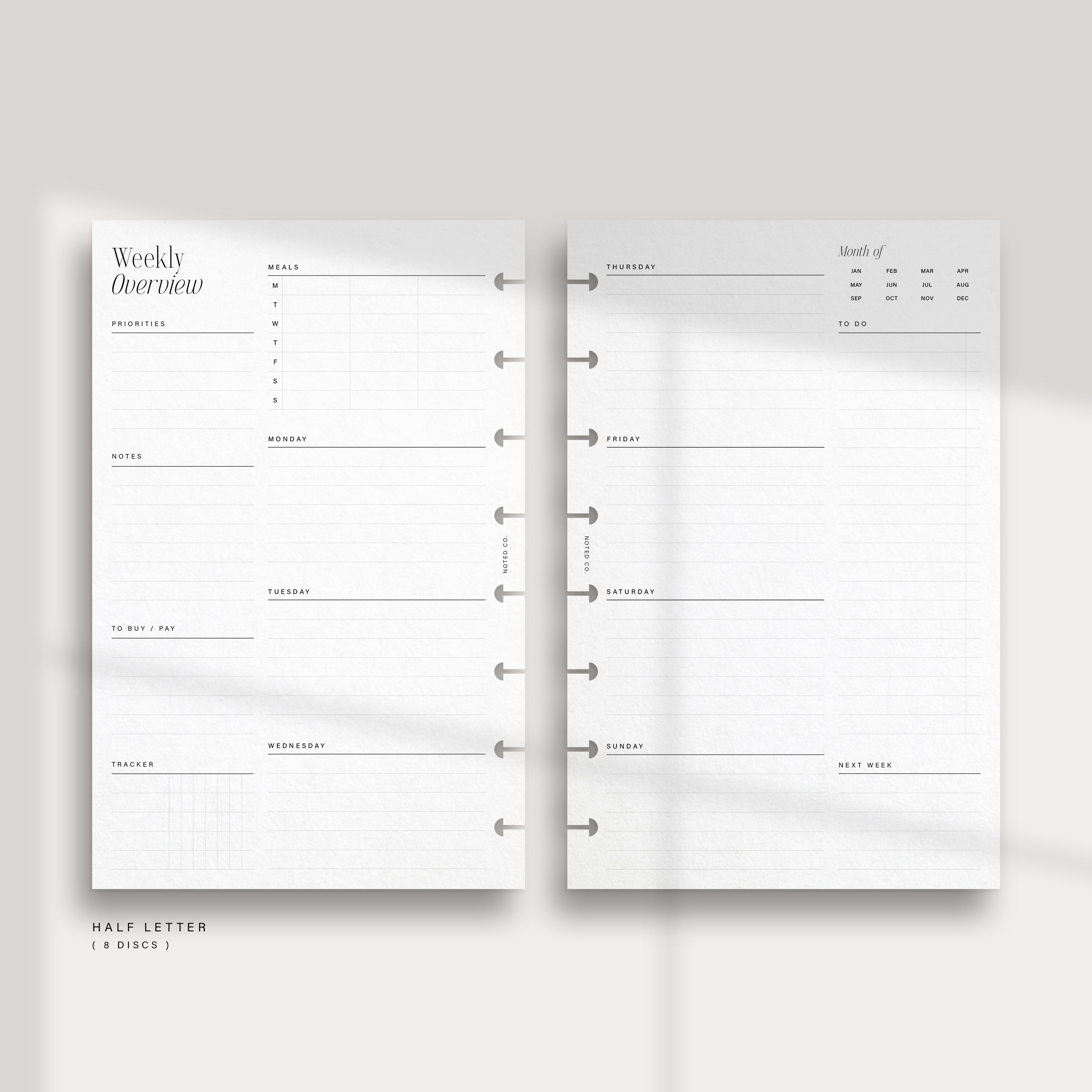 Horizontal Weekly - Lined with Meal Plan - PDF – Noted Co.