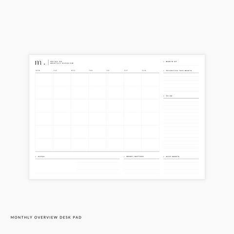 Monthly Overview A4 Desk Pad